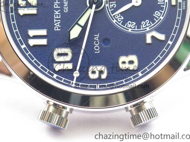 MIROTIME 0122 Practical Calatrava 5524 Pilot Travel Time SS GRF Blue Dial on Black Leather Strap A324 V 7107